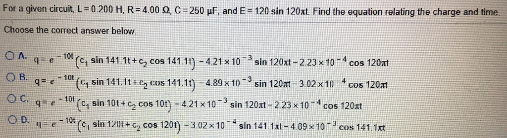 Solved For A Given Circuit L 0 0 H R 4 00 Ohm C Chegg Com