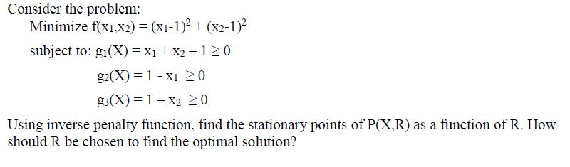 Solved Consider The Problem Minimize F X1 X2 X1 1 2 Chegg Com