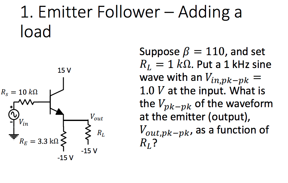 1 Emitter Follower Adding A Load Suppose B 110 Chegg Com