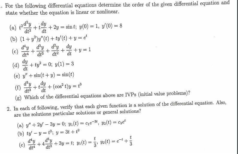 Solved For The Following Differential Equations Determine Chegg Com