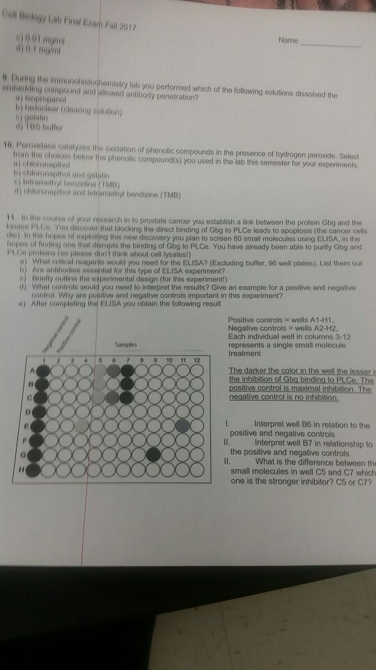 2017 6)001 Fall N Exam Solved: ... Final Coll Biolsgy Mgll Lab