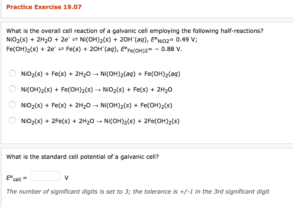 Solved Practice Exercise 19 07 What Is The Overall Cell R Chegg Com