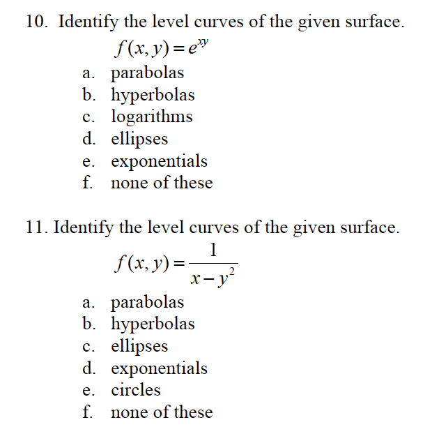 Identify The Level Curves Of The Given Surface Chegg Com
