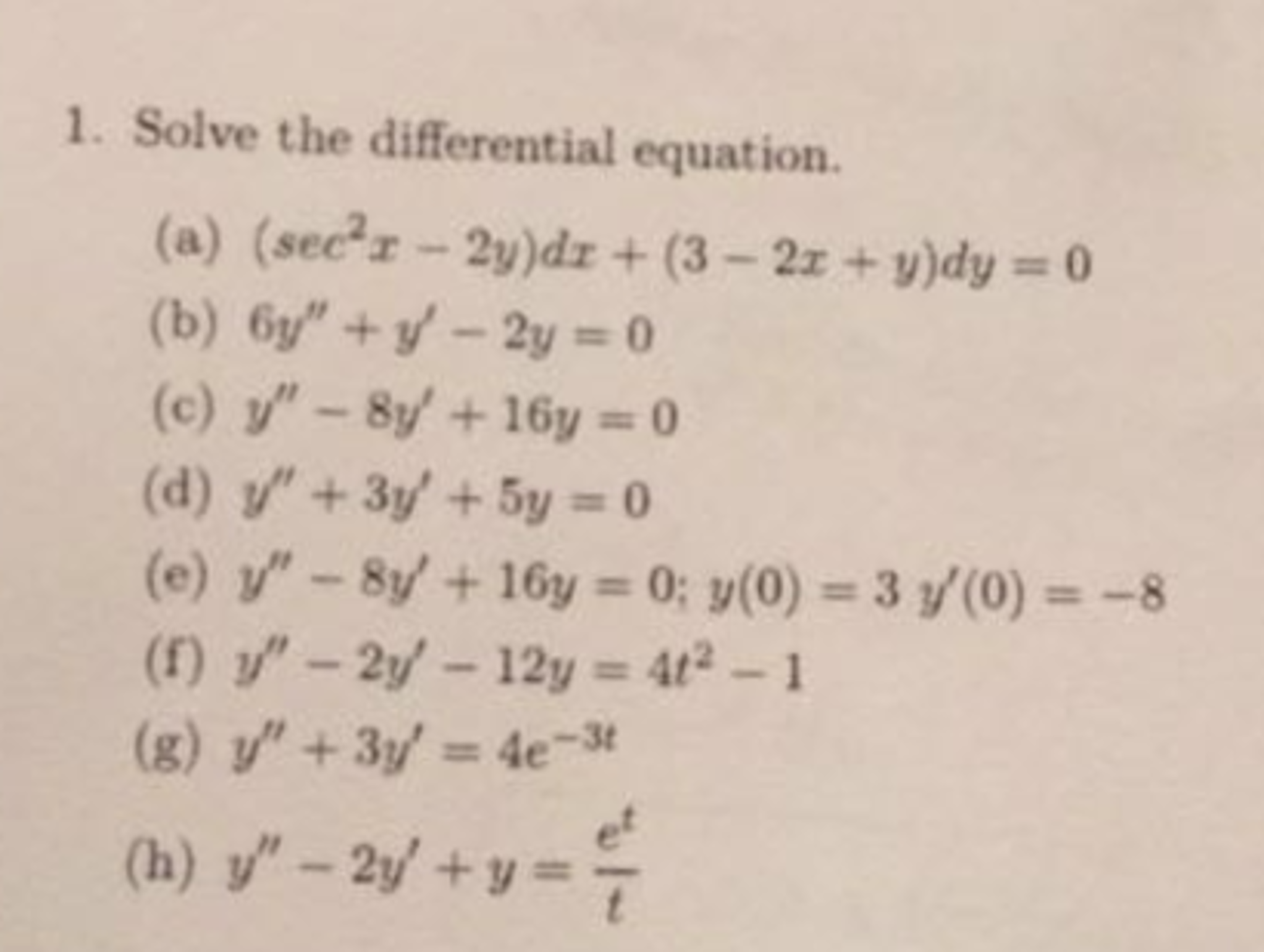 Solve The Differential Equation Sec 2 X 2y Dx Chegg 