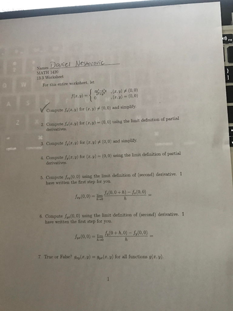 worksheet Second Derivative Worksheet f12 names danicl nestorevic math 1420 13 3 workshe chegg com worksheet for this entire let