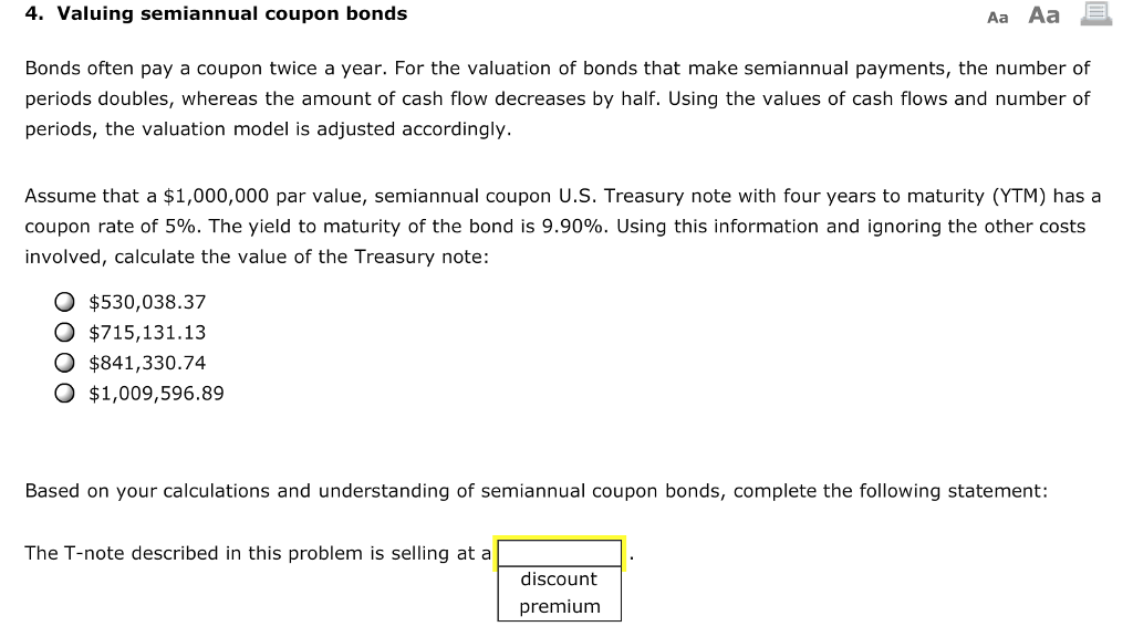 solved 4 valuing semiannual coupon bonds aa aa bonds oft