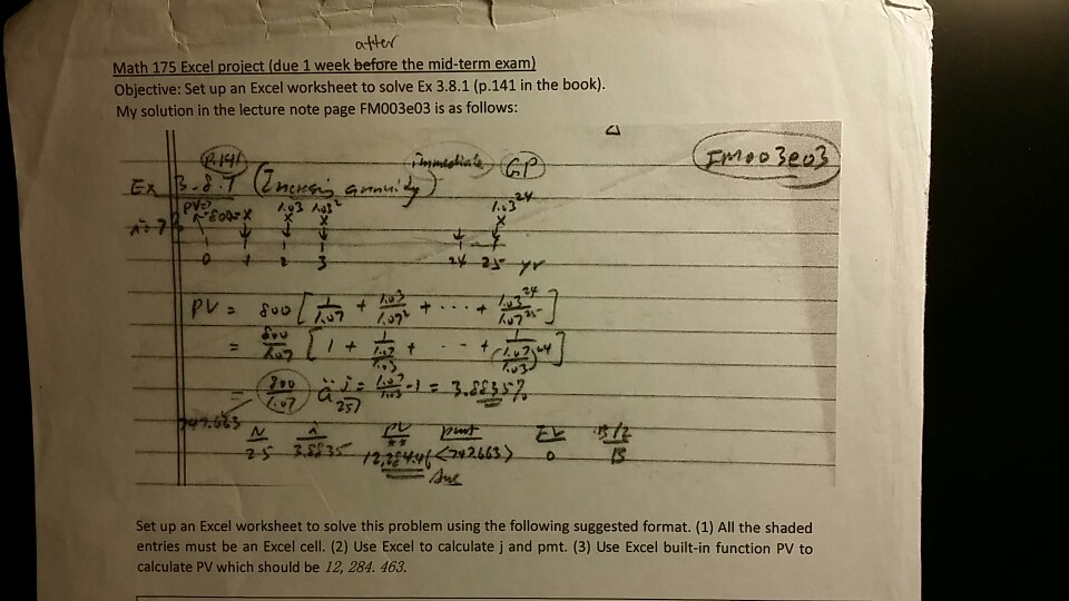 Project ... Math 175 1 Week Excel Th Oftor Before Solved: (due