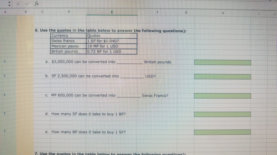 Solved 8 6 Use The Quotes In The Table Below To Answer T - 