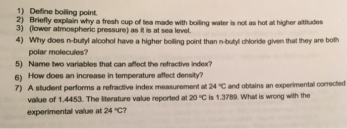 Solved Define boiling point. Briefly explain why a fresh cup | Chegg.com