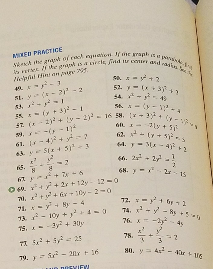 Solved Mixed Practice Sketch The Graph Of Each Equation Chegg Com