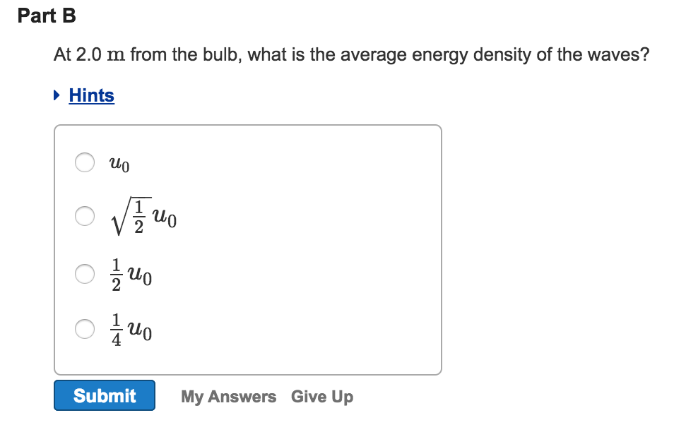 Solved A 60W Light Bulb Radiates Waves U