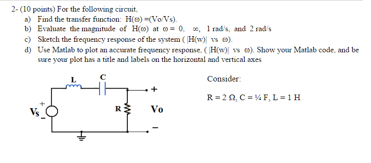 Solved For The Following Circuit A Find The Transfer Fu Chegg Com