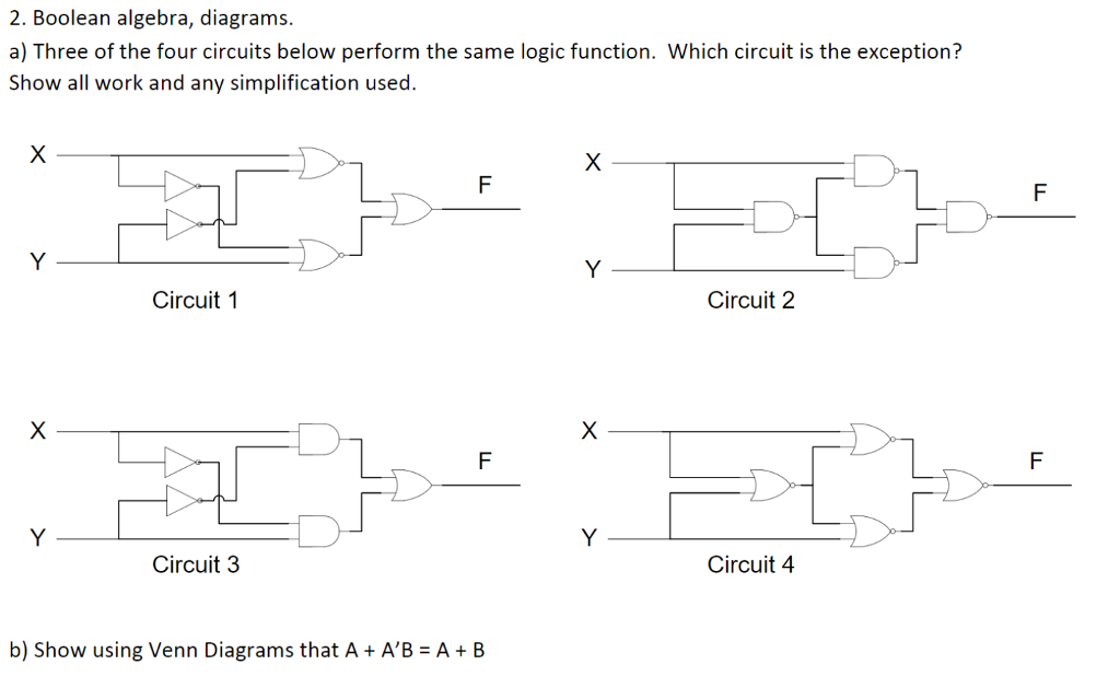 Solved: Boolean Algebra, Diagrams. A) Three Of The Four Ci... | Chegg.com