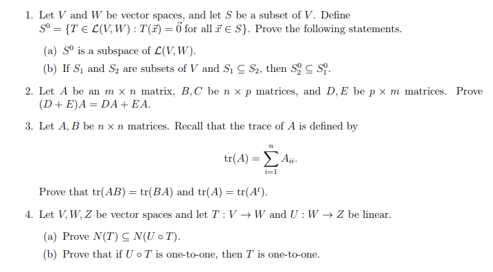 Solved 1 Let V And W Be Vector Spaces And Let S Be A Su Chegg Com
