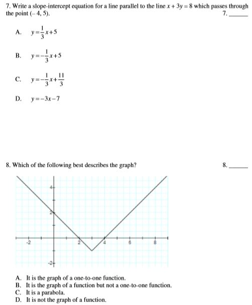 Solved 7 Write A Slope Intercept Equation For A Line Par
