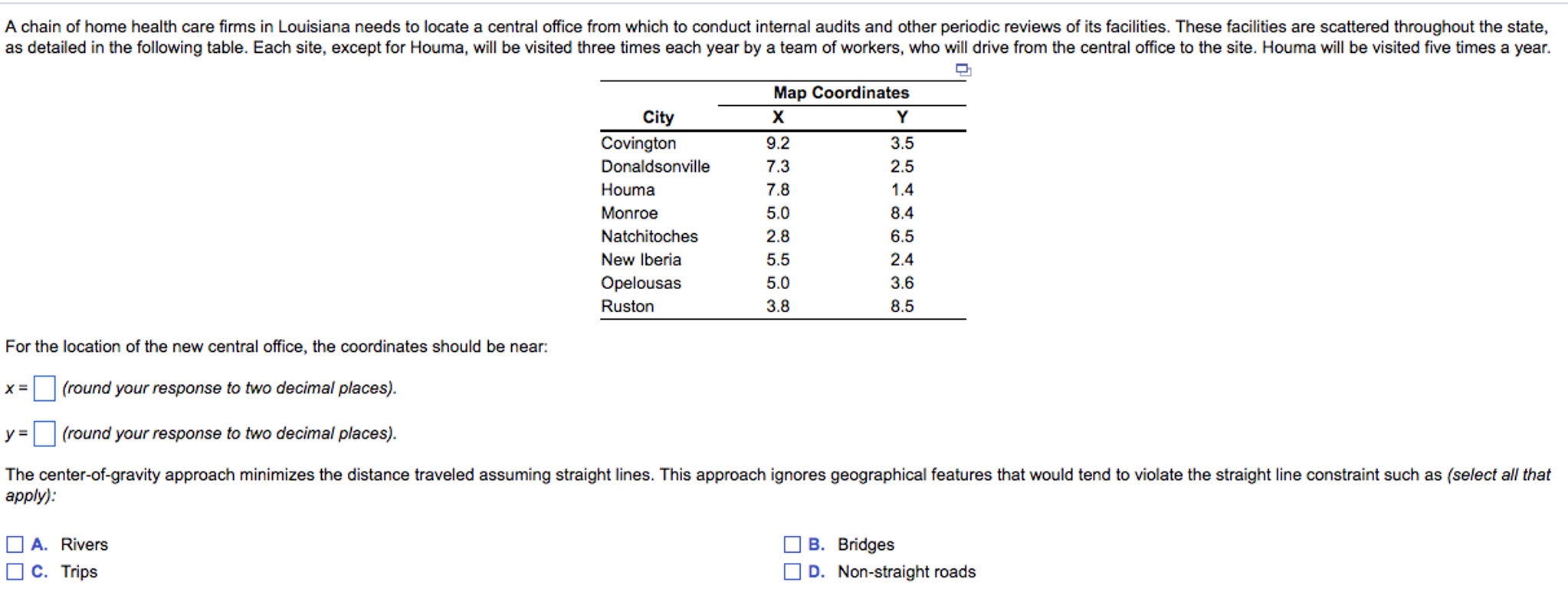 Solved A Chain Of Home Health Care Firms In Louisiana Needs Chegg Com