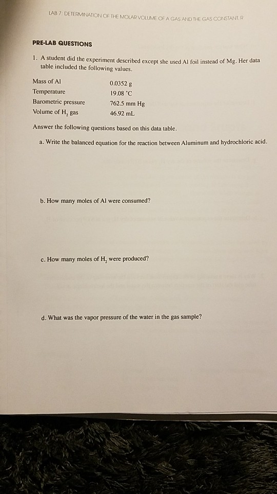 Lab7 Determination Of The Molar Volume Of A Gas And Chegg 