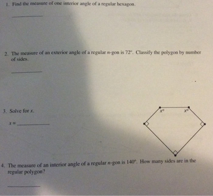 Solved 1 Find The Measure Of One Interior Angle Of A Reg