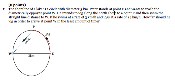 11 The Shoreline Of A Lake Is A Circle With Diameter Chegg Com