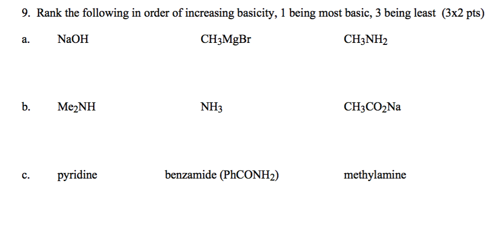 Solved Rank The Following In Order Of Increasing Basicity