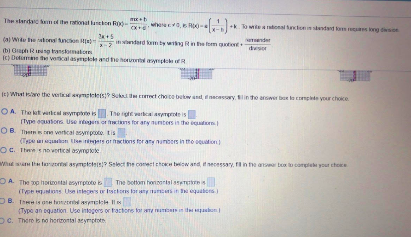 Solved The Standard Form Of The Rational Tunction R X Xd Chegg Com