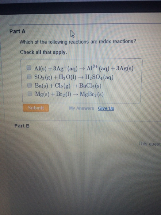 Solved Which Of The Following Reactions Are Redox Reactions? | Chegg.com