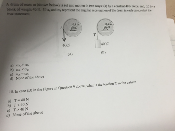 Solved A Drum Of Mass M Shown Below Is Set Into Motion Chegg Com