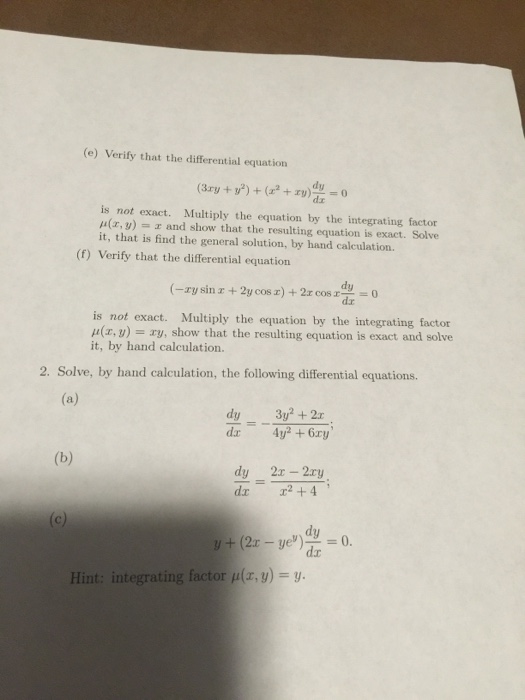 Solved Verify That The Differential Equation 3xy Y 2 Chegg Com