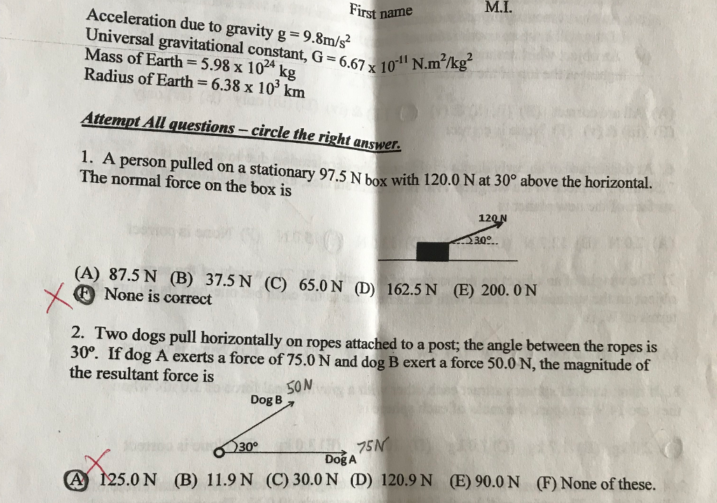 M I First Name Acceleration Due To Gravity G Chegg Com