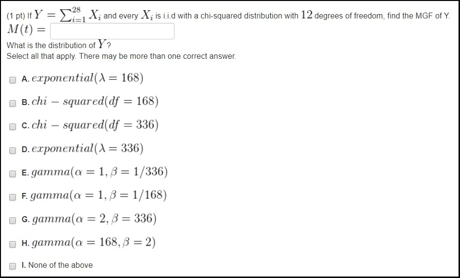 Solved 28 V 1 Pt If Y Xi And Every Xi Is 1 1 D Wit Chegg Com