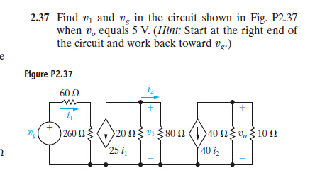 Solved 2 37 Find V1 And Vg In The Circuit Shown In Fig Chegg Com