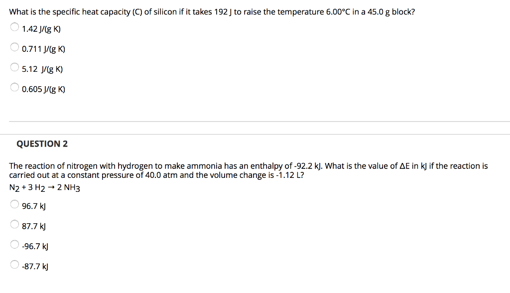 Solved What Is The Specific Heat Capacity C Of Silicon Chegg Com