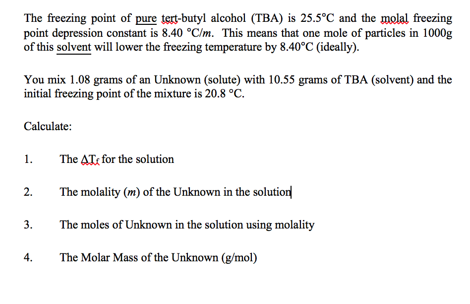 Freezing point of t butyl alcohol