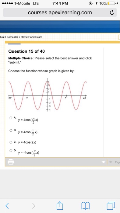 Solved Choose The Function Whose Graph Is Given By Y 4 Chegg Com