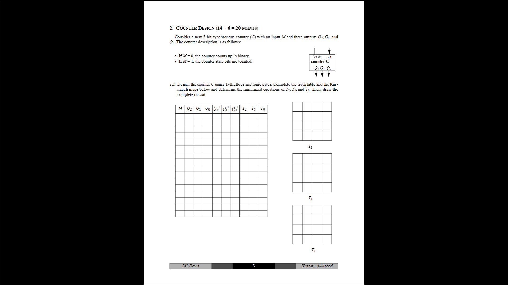 Counter Design Consider a new 3-bit synchronous counter (C) with