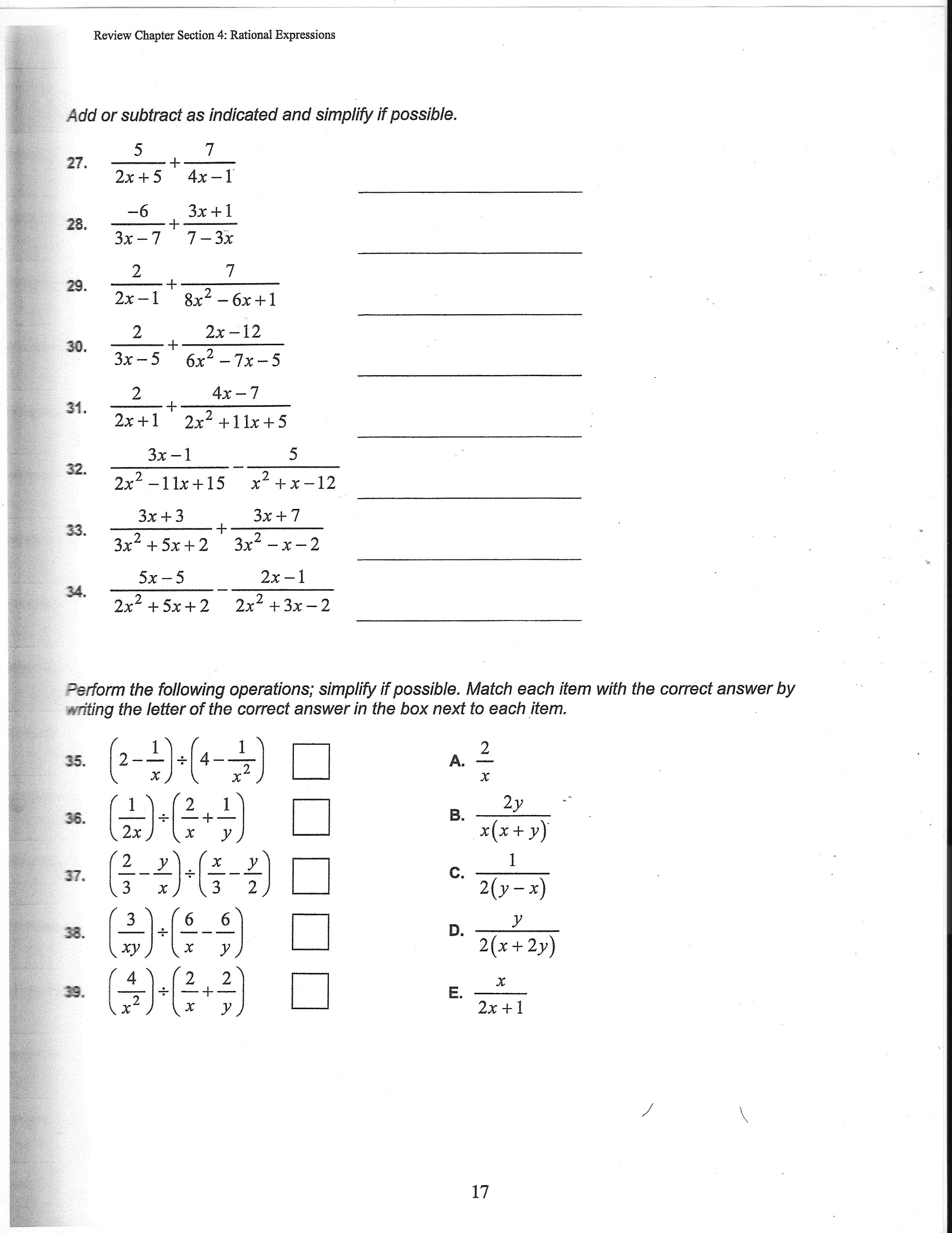 Solved Add Or Subtract As Indicated And Simplify If Possi Chegg Com