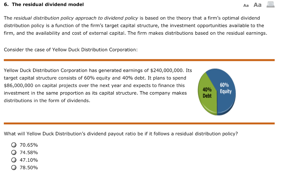 Solved 6 The Residual Dividend Model Aa Aa The Residual Chegg Com