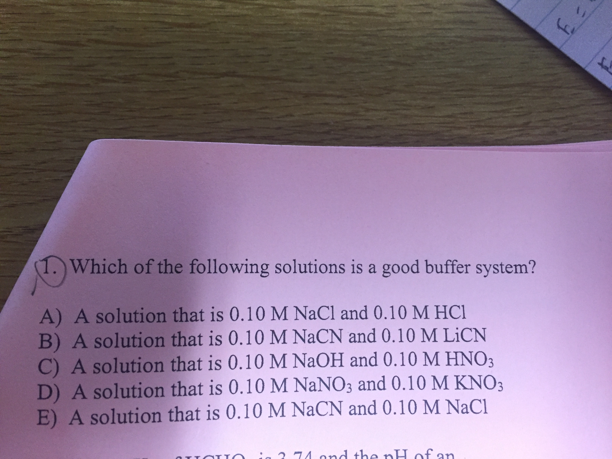 Solved Which Of The Following Solutions Is A Good Buffer Chegg Com