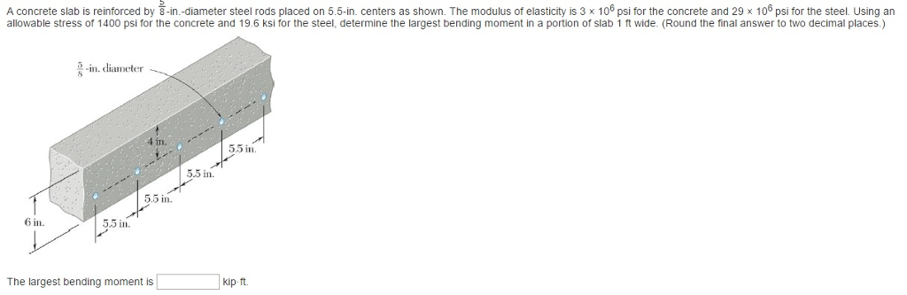 Solved A Concrete Slab Is Reinforced By 5 8 In Diameter Chegg Com