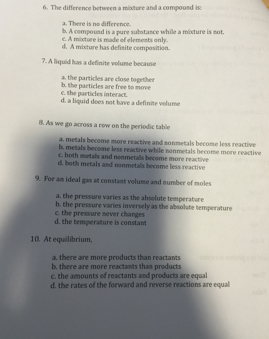 Solved The Difference Between A Mixture And A Compound Is Chegg Com