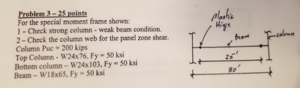 Problem 3 25 Points For The Special Moment Frame Chegg Com