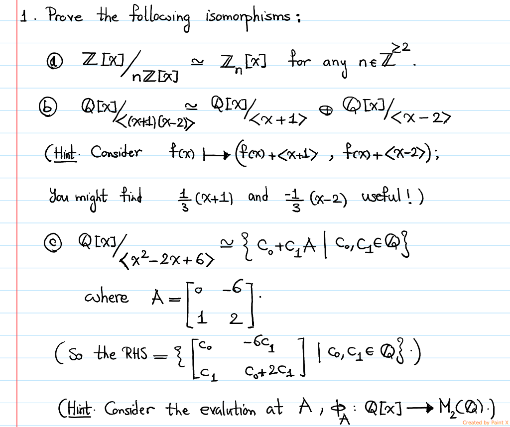 Solved Prove The Following Isomorphisms A Z X N Z X Chegg Com