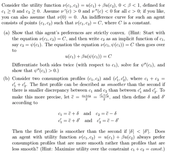 Consider The Utility Function V C1 C2 U Q B Chegg Com