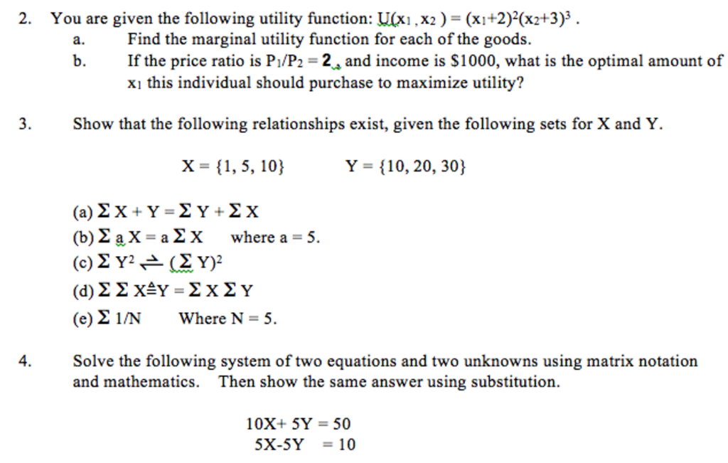 marginal utility of x