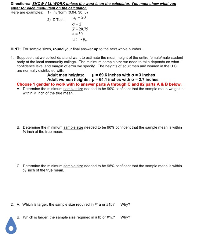 Solved Directions Show All Work Unless The Work Is On Th Chegg Com