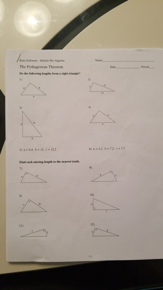 Solved Kuta Software- Infinite Pre-Algebra The Pythagorean