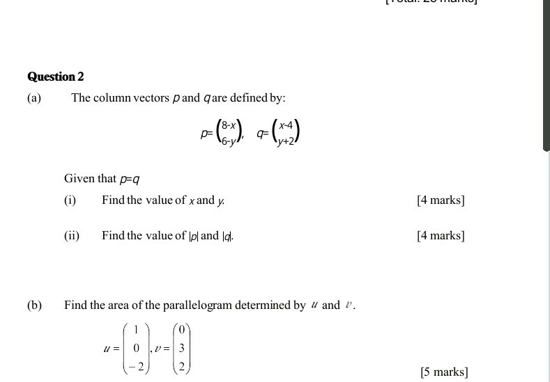 A The Column Vectors P And Q Are Defined By P Chegg Com