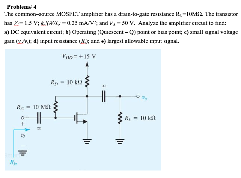 Solved The Common Source Mosfet Amplifier Has A Drain To Chegg Com