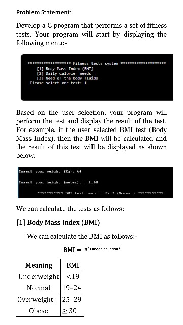 Solved Develop A C Program That Performs A Set Of Fitness