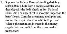 Solved 8 Suppose The Federal Reserve S Trading Desk Buys